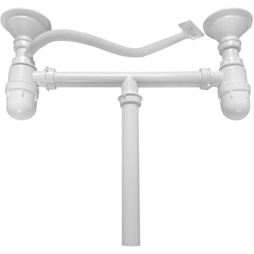 AQUALINE - Dřezový sifon pro dvojdřez, včetně pilety, bílá NDAQ211