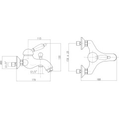 SAPHO - KIRKÉ BLACK nástěnná vanová baterie, černá páčka, bronz KI10NB