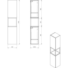 SAPHO - SKARA skříňka 35x171x32cm, 2x dvířka, levá/pravá, černá mat/dub Collingwood CG010-1919