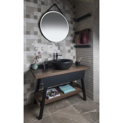 SAPHO - ORBITER kulaté zrcadlo s LED osvětlením ø 70cm, kožený pásek, černá mat ORL070