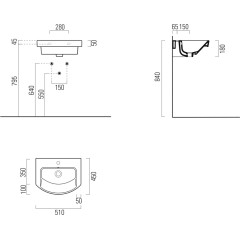 GSI - NORM keramické umyvadlo 51x45cm, oblé, bílá ExtraGlaze 8646111