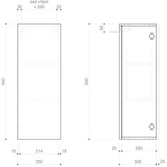 SAPHO - ESPACE skříňka 35x94x32cm, 1x dvířka, levá/pravá, bílá lesk ESC530-3030
