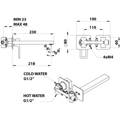 SAPHO - FORATA podomítková umyvadlová baterie, délka hubice 21,5cm, černá mat FT118/15