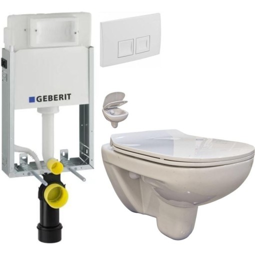 GEBERIT KOMBIFIXBasic vč. bílého tlačítka DELTA 50 + WC bez oplachového kruhu Edge + SEDÁTKO 110.100.00.1 50BI EG1