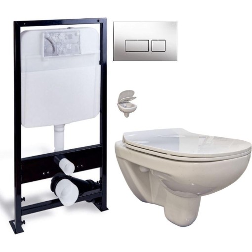 PRIM předstěnový instalační systém s chromovým tlačítkem  20/0041 + WC bez oplachového kruhu Edge + SEDÁTKO PRIM_20/0026 41 EG1