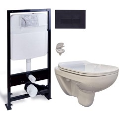 PRIM předstěnový instalační systém s černým tlačítkem  20/0044 + WC bez oplachového kruhu Edge + SEDÁTKO PRIM_20/0026 44 EG1