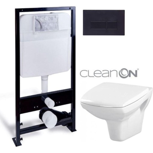 PRIM předstěnový instalační systém s černým tlačítkem  20/0044 + WC CERSANIT CLEANON CARINA  + SEDÁTKO PRIM_20/0026 44 CA1