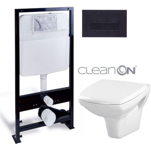 PRIM předstěnový instalační systém s černým tlačítkem  20/0044 + WC CERSANIT CLEANON CARINA + SEDÁTKO PRIM_20/0026 44 CA2