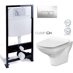 PRIM předstěnový instalační systém s chromovým tlačítkem  20/0041 + WC CERSANIT CLEANON CARINA + SEDÁTKO PRIM_20/0026 41 CA3