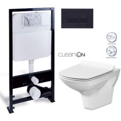 PRIM předstěnový instalační systém s černým tlačítkem  20/0044 + WC CERSANIT CLEANON CARINA + SEDÁTKO PRIM_20/0026 44 CA3
