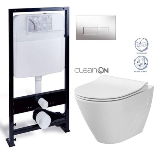 PRIM předstěnový instalační systém s chromovým tlačítkem  20/0041 + WC CERSANIT CLEANON CITY PRIM_20/0026 41 CI1