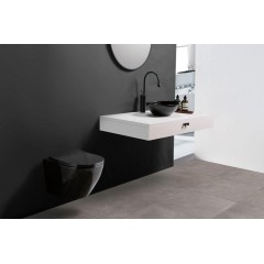 PRIM předstěnový instalační systém s bílým  tlačítkem  20/0042 + WC REA CARLO MINI RIMFLESS ČERNÁ  + SEDÁTKO PRIM_20/0026 42 CL1