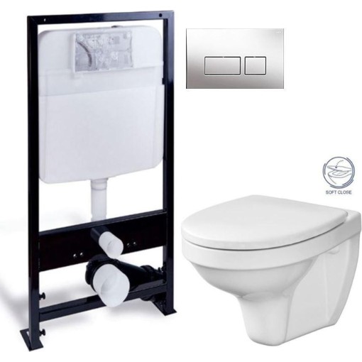 PRIM předstěnový instalační systém s chromovým tlačítkem  20/0041 + WC CERSANIT DELFI + SOFT SEDÁTKO PRIM_20/0026 41 DE2