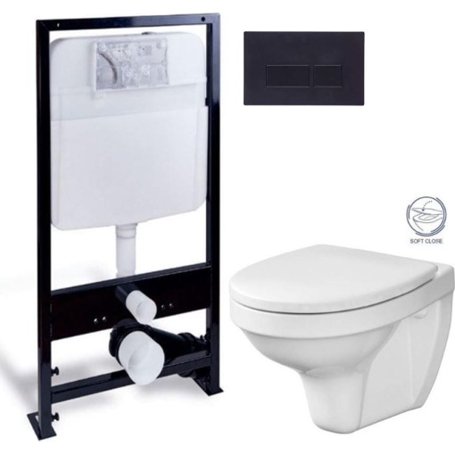 PRIM předstěnový instalační systém s černým tlačítkem  20/0044 + WC CERSANIT DELFI + SOFT SEDÁTKO PRIM_20/0026 44 DE2