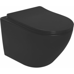 PRIM předstěnový instalační systém s chromovým tlačítkem  20/0041 + WC REA CARLO MINI RIMLESS ČERNÝ MAT + SEDÁTKO PRIM_20/0026 41 MM1