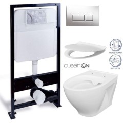 PRIM předstěnový instalační systém s chromovým tlačítkem  20/0041 + WC CERSANIT CLEANON MODUO + SEDÁTKO PRIM_20/0026 41 MO1