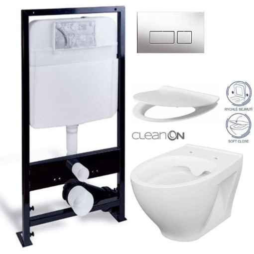 PRIM předstěnový instalační systém s chromovým tlačítkem  20/0041 + WC CERSANIT CLEANON MODUO + SEDÁTKO PRIM_20/0026 41 MO1