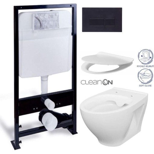 PRIM předstěnový instalační systém s černým tlačítkem  20/0044 + WC CERSANIT CLEANON MODUO + SEDÁTKO PRIM_20/0026 44 MO1