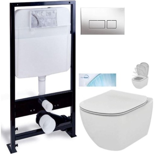 PRIM předstěnový instalační systém s chromovým tlačítkem  20/0041 + WC Ideal Standard Tesi se sedátkem SoftClose, AquaBlade  PRIM_20/0026 41 TE1