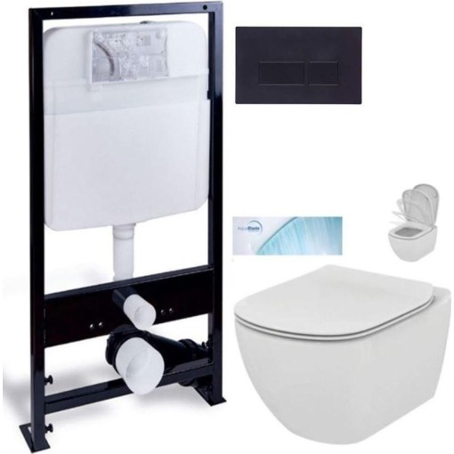 PRIM předstěnový instalační systém s černým tlačítkem  20/0044 + WC Ideal Standard Tesi se sedátkem SoftClose, AquaBlade  PRIM_20/0026 44 TE1