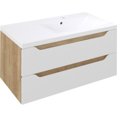SAPHO - WAVE umyvadlová skříňka 89,7x45x47,8cm, pravá, bílá/dub alabama WA093-3022
