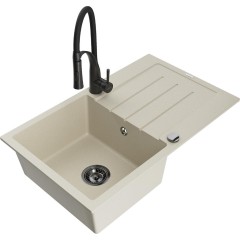 MEXEN - Bruno granitový dřez s odkapávačem včetně baterie Aster, béžová 6513-69-73450-70-B