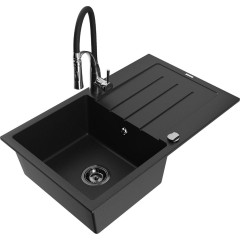 MEXEN - Bruno granitový dřez s odkapávačem včetně baterie Aster, černá 6513-77-73450-07-B