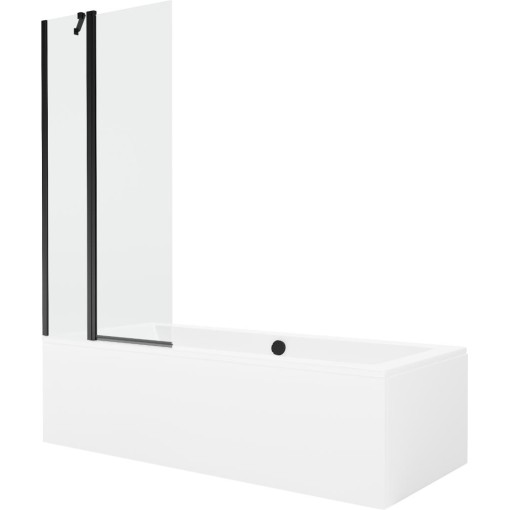 MEXEN - Cube obdélníková vana 170 x 80 cm s panelem + vanová zástěna 80 cm, transparent, černá 550517080X9408117000