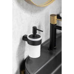 Gedy - PIRENEI dávkovač mýdla 110 ml, mléčné sklo, černá mat PI8114