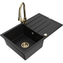 MEXEN - Bruno granitový dřez 1 s odkapávačem včetně baterie Elia, černá 6513-77-670101-50