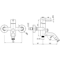 SAPHO - MINIMAL nástěnná vanová baterie, nerez mat MI010