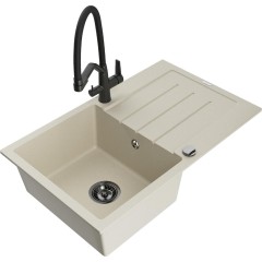 MEXEN - Bruno granitový dřez s odkapávačem včetně baterie Duo, béžová 6513-69-671701-70-B