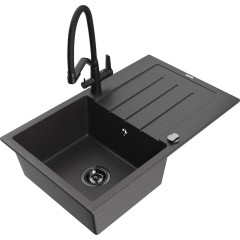 MEXEN - Bruno granitový dřez s odkapávačem včetně baterie Duo, černá kropenatá 6513-76-671701-70-B