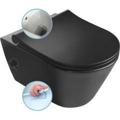 SAPHO - AVVA CLEANWASH závěsná WC mísa, integrovaná baterie a bidet. sprška, Rimless, 35,5x53cm, černá mat 100315-110