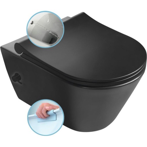 SAPHO - AVVA CLEANWASH závěsná WC mísa, integrovaná baterie a bidet. sprška, Rimless, 35,5x53cm, černá mat 100315-110