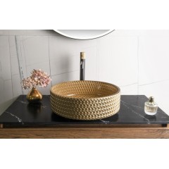 SAPHO - MARAGUA skleněné gravírované umyvadlo na desku Ø 39,5cm, zlatá TY214Z