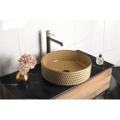 SAPHO - MARAGUA skleněné gravírované umyvadlo na desku Ø 39,5cm, zlatá TY214Z