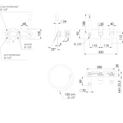 SAPHO - SPY podomítková sprchová/vanová baterie s ruční sprchou, 3 výstupy, černá mat PY53/15