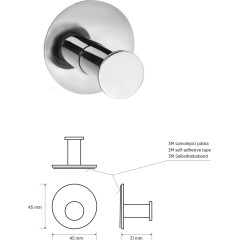 SAPHO - X-ROUND samolepící háček, nerez lesk XR219