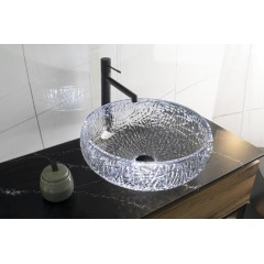 SAPHO - GAVIOTA skleněné gravírované umyvadlo na desku Ø 42cm, černá TY306