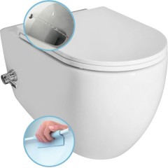 ISVEA - INFINITY CLEANWASH závěsná WC mísa, integrovaná baterie a bidet. sprška, Rimless, 36,5x53cm, bílá 10NFS1005I