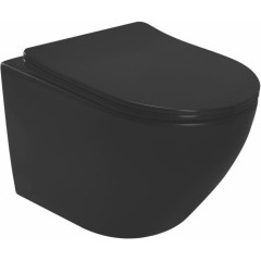 DEANTE Podomítkový rám, pro závěsné WC mísy + SLIM tlačítko chrom + WC REA CARLO MINI RIMLESS ČERNÝ MAT + SEDÁTKO CST_WC01 051P MM1