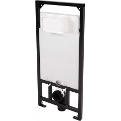 DEANTE Podomítkový rám, pro závěsné WC mísy + SLIM tlačítko chrom + WC REA CARLO MINI RIMLESS ČERNÝ MAT + SEDÁTKO CST_WC01 051P MM1