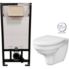 DEANTE Podomítkový rám, pro závěsné WC mísy bez tlačítka + WC CERSANIT DELFI + SOFT SEDÁTKO CST_WC01 X DE2