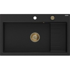 MEXEN - Omar granitový dřez 800 x 480 mm, černá, zlatý sifon 6520801005-77-G