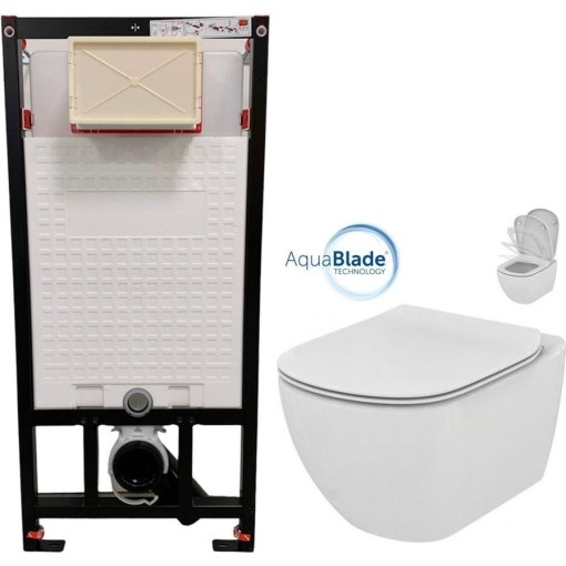 DEANTE Podomítkový rám, pro závěsné WC mísy bez tlačítka + WC Ideal Standard Tesi se sedátkem SoftClose, AquaBlade  CST_WC01 X TE1
