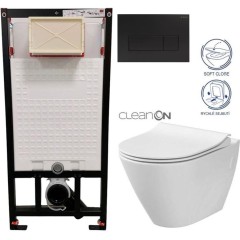 DEANTE Podomítkový rám, pro závěsné WC mísy + SLIM tlačítko černé + WC CERSANIT CLEANON CITY + SEDÁTKO CST_WC01 N51P CI1
