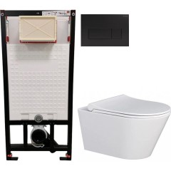 DEANTE Podomítkový rám, pro závěsné WC mísy + SLIM tlačítko černé + WC MYJOYS MY1 + SEDÁTKO CST_WC01 N51P MY1