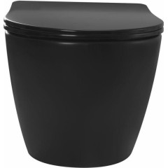 DEANTE Podomítkový rám, pro závěsné WC mísy + SLIM tlačítko černé + WC REA CARLO MINI RIMLESS ČERNÝ MAT + SEDÁTKO CST_WC01 N51P MM1