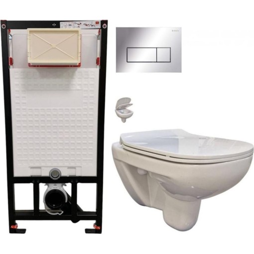DEANTE Podomítkový rám, pro závěsné WC mísy + SLIM tlačítko chrom + WC bez oplachového kruhu Edge + SEDÁTKO CST_WC01 051P EG1
